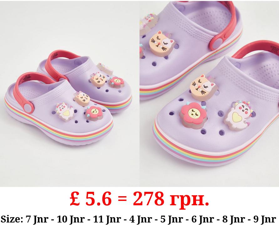 Lilac Rainbow Light Up Badge Clogs