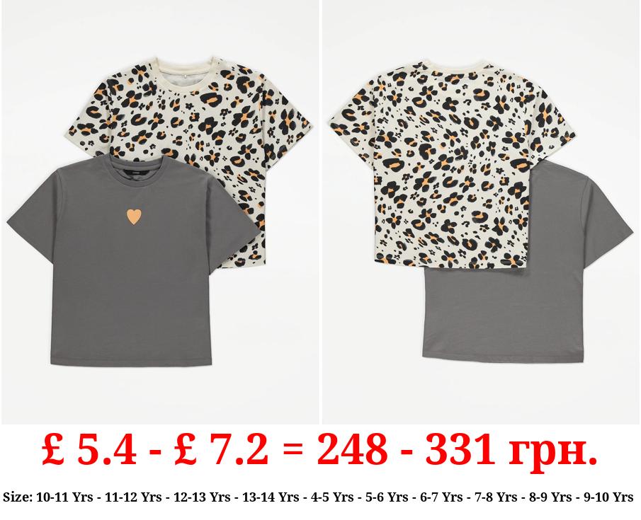Animal Print Heart T-Shirts 2 Pack