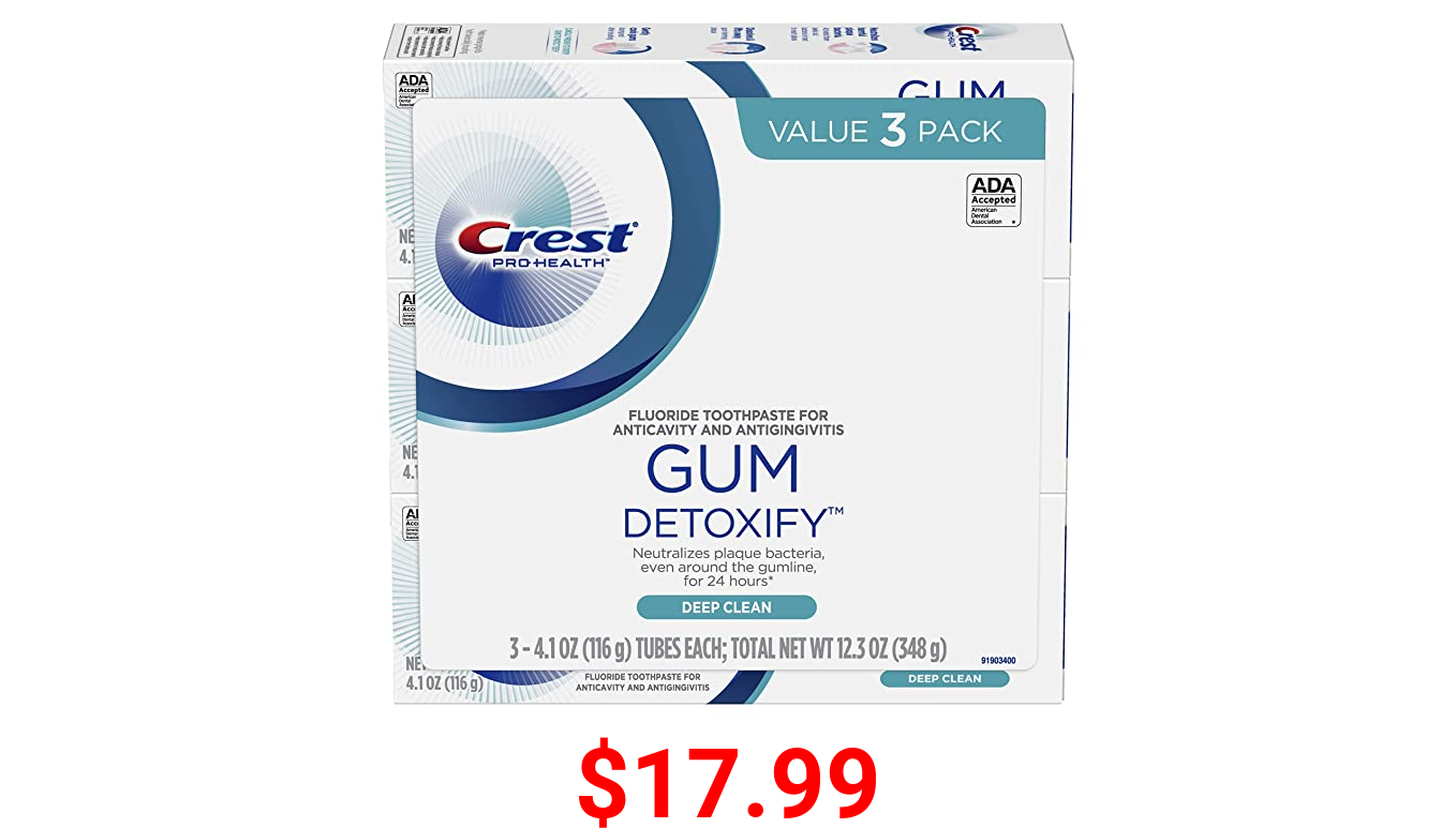 Crest Toothpaste Gum Detoxify Deep Clean, 4.1oz (Pack of 3)