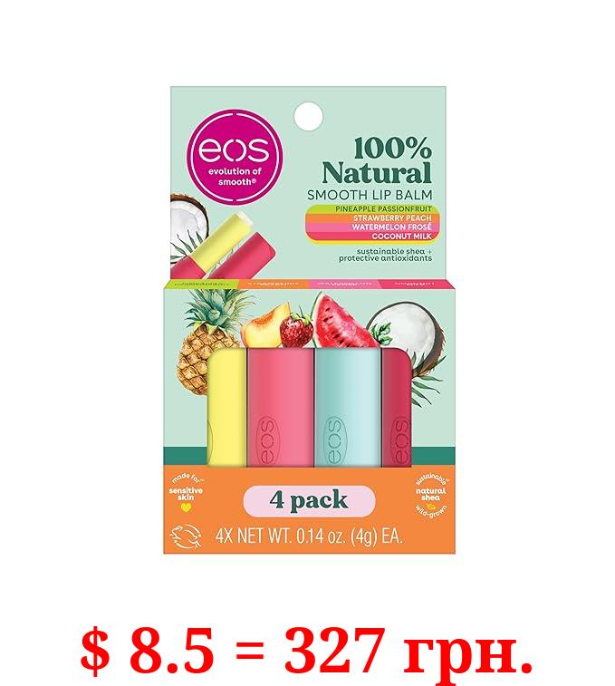 eos 100% Natural Variety Pack Lip Balm Sticks, Coconut Milk, Watermelon Frose, Pineapple Passionfruit, & Strawberry Peach, Lip Care, Pack of 4
