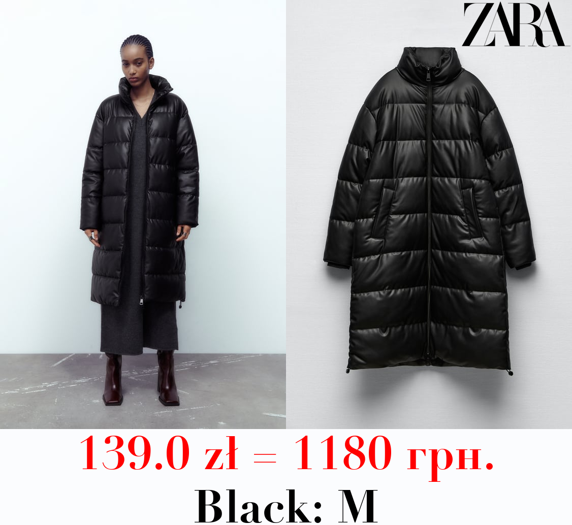 FAUX LEATHER PUFFER COAT
