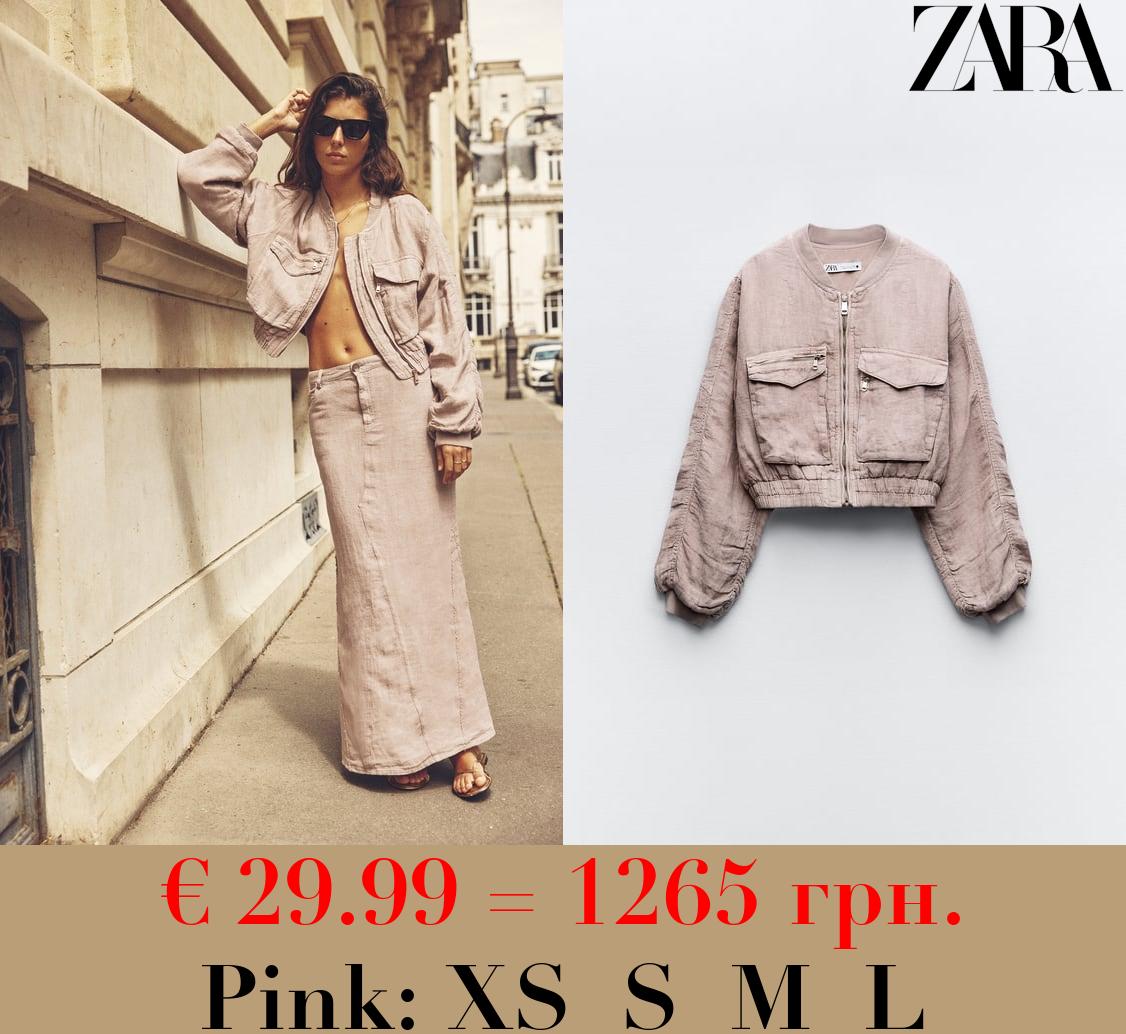 LINEN BOMBER JACKET WITH POCKETS