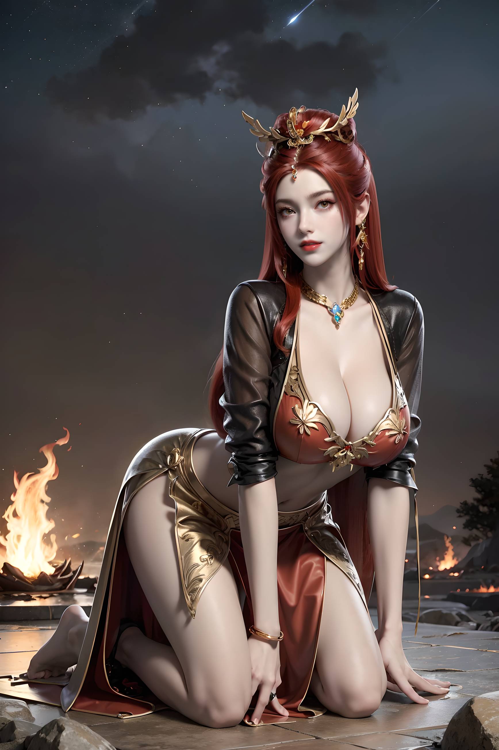 图片[18]-完美世界-曼珠沙华 户外红色礼服-六色网