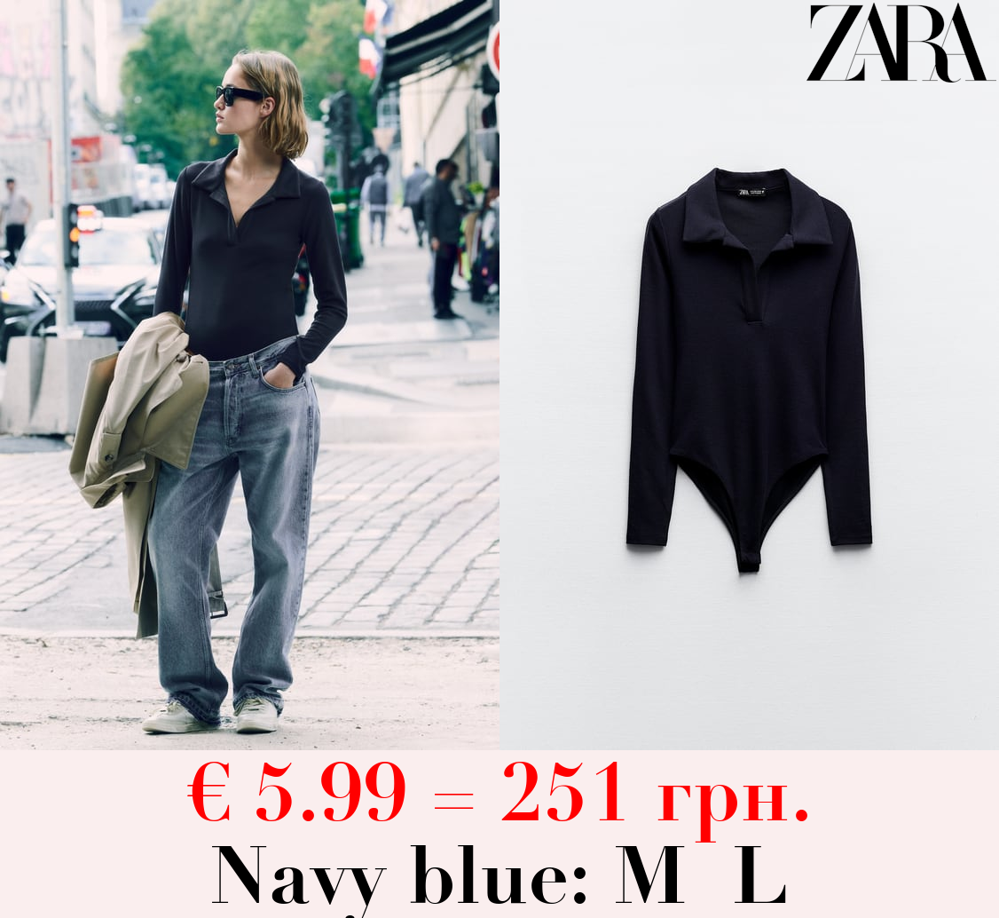 INTERLOCK BODYSUIT WITH POLO COLLAR