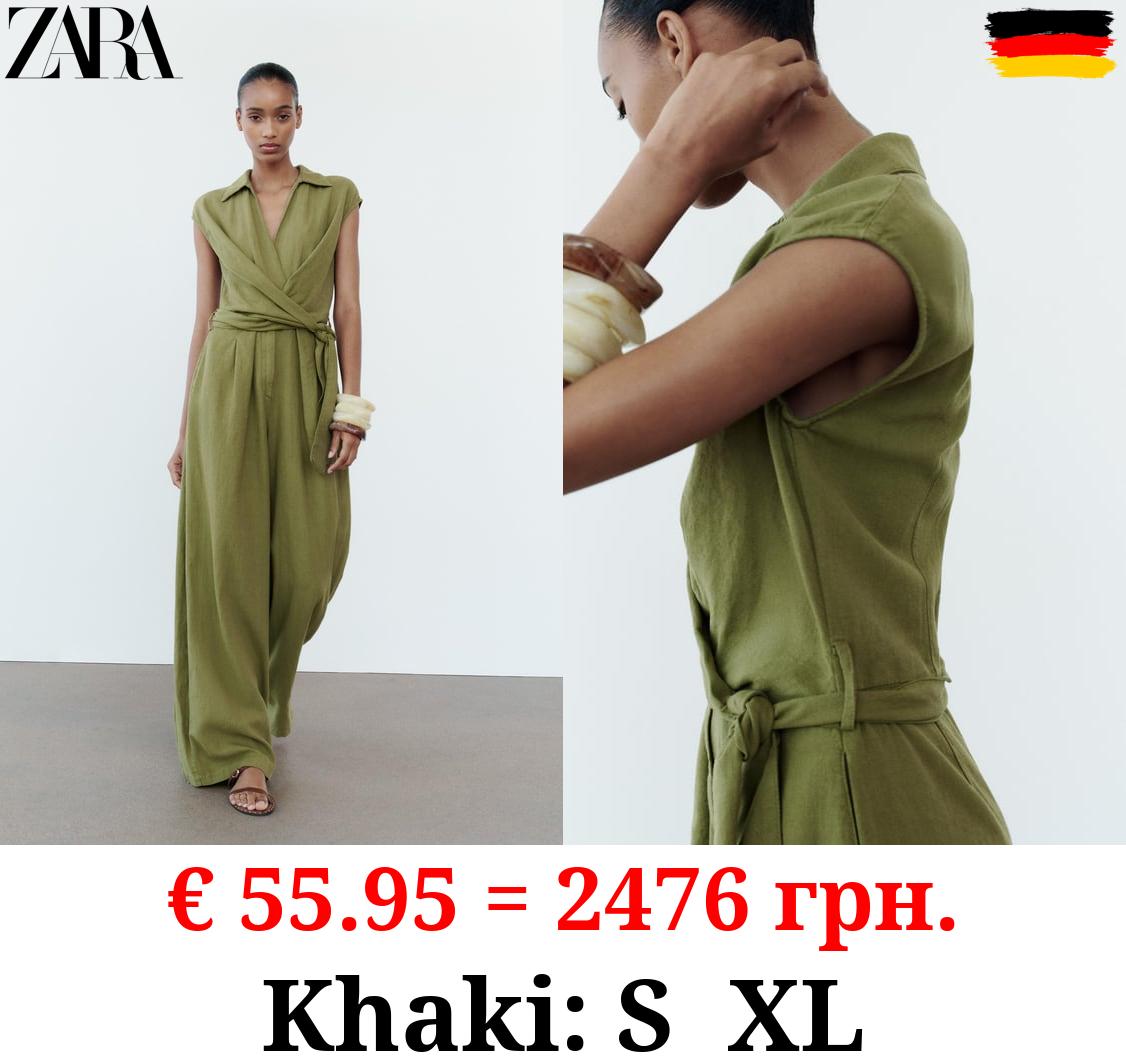 LINEN BLEND KNOTTED WIDE-LEG JUMPSUIT