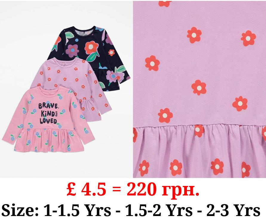 Fun Floral Long Sleeve Peplum Tops 3 Pack