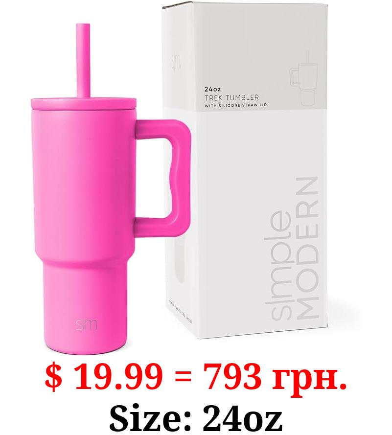Simple Modern Kids 24 oz Tumbler with Handle and Silicone Straw Lid | Spill Proof and Leak Resistant | Reusable Stainless Steel Bottle | Gift for Kids Boys Girls | Trek Collection | Raspberry Vibes