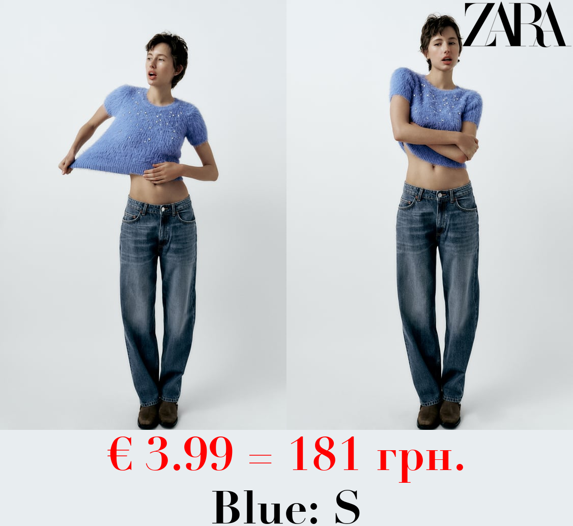 FAUX FUR SWEATER WITH RHINESTONES