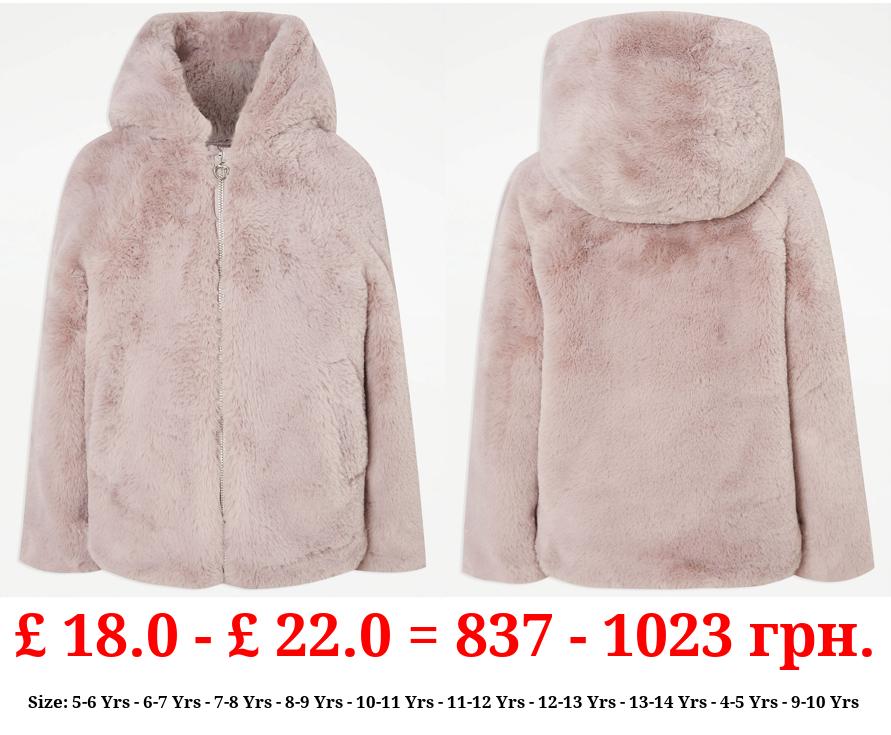 Mauve Faux Fur Hooded Coat