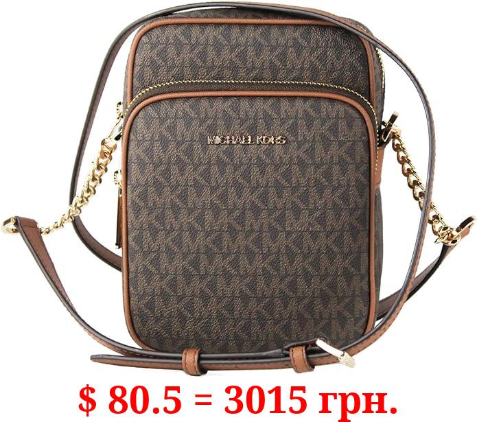 Michael Kors Jet Set Travel Signature PVC Medium Logo Chain Crossbody Flight Bag