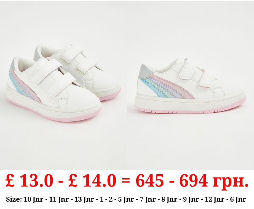 White Light Up Rainbow Double Strap Trainers