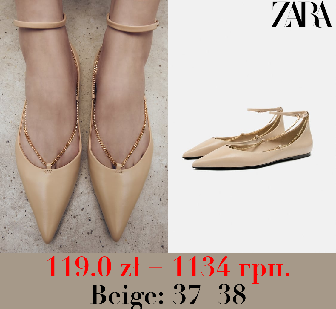 LEATHER BALLET FLATS WITH CHAIN