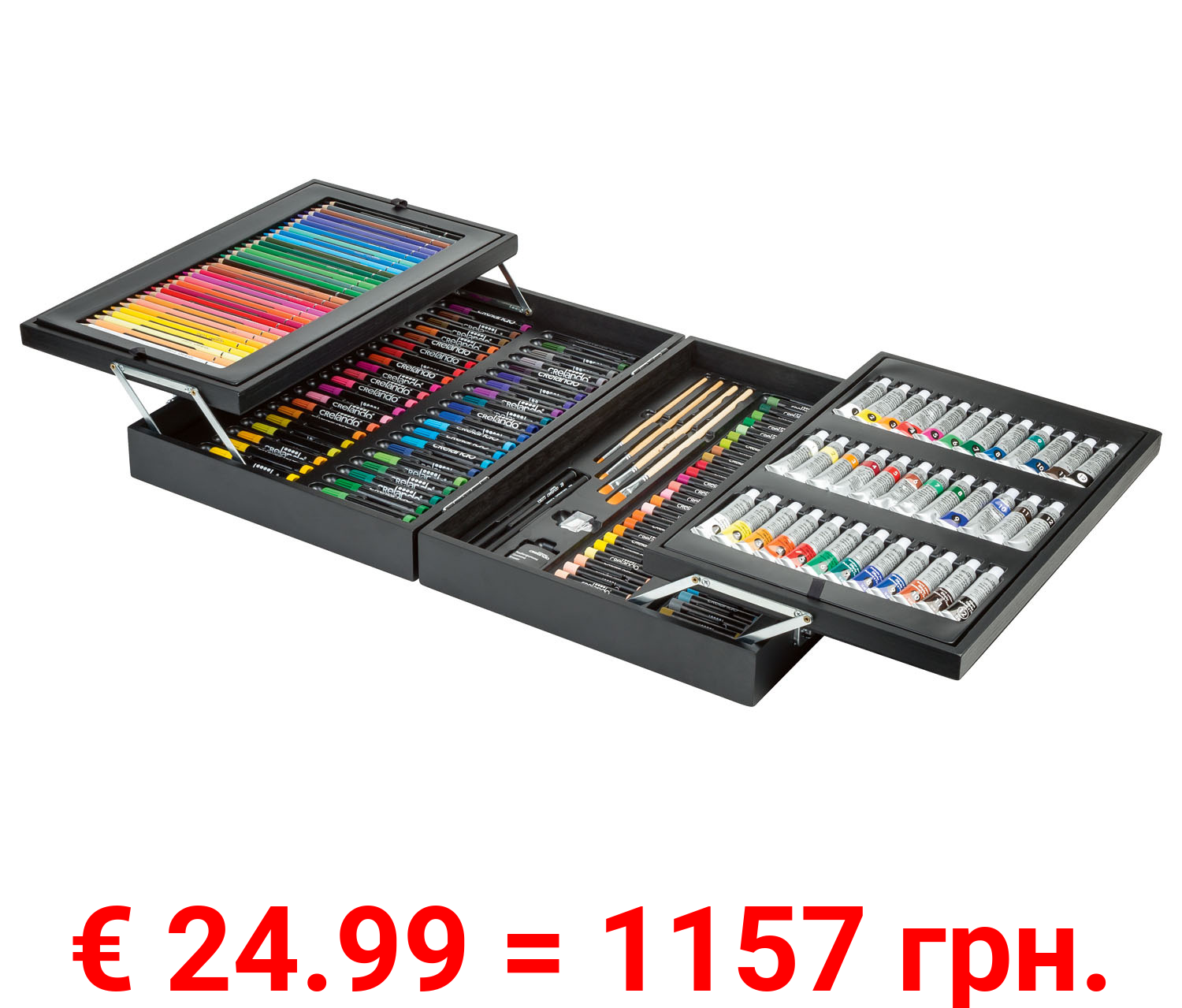 crelando® Malkoffer mit Farben, im Holzkoffer