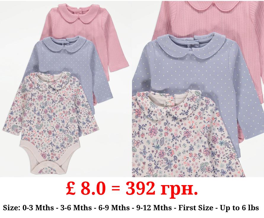 Collared Long Sleeve Bodysuits 3 Pack