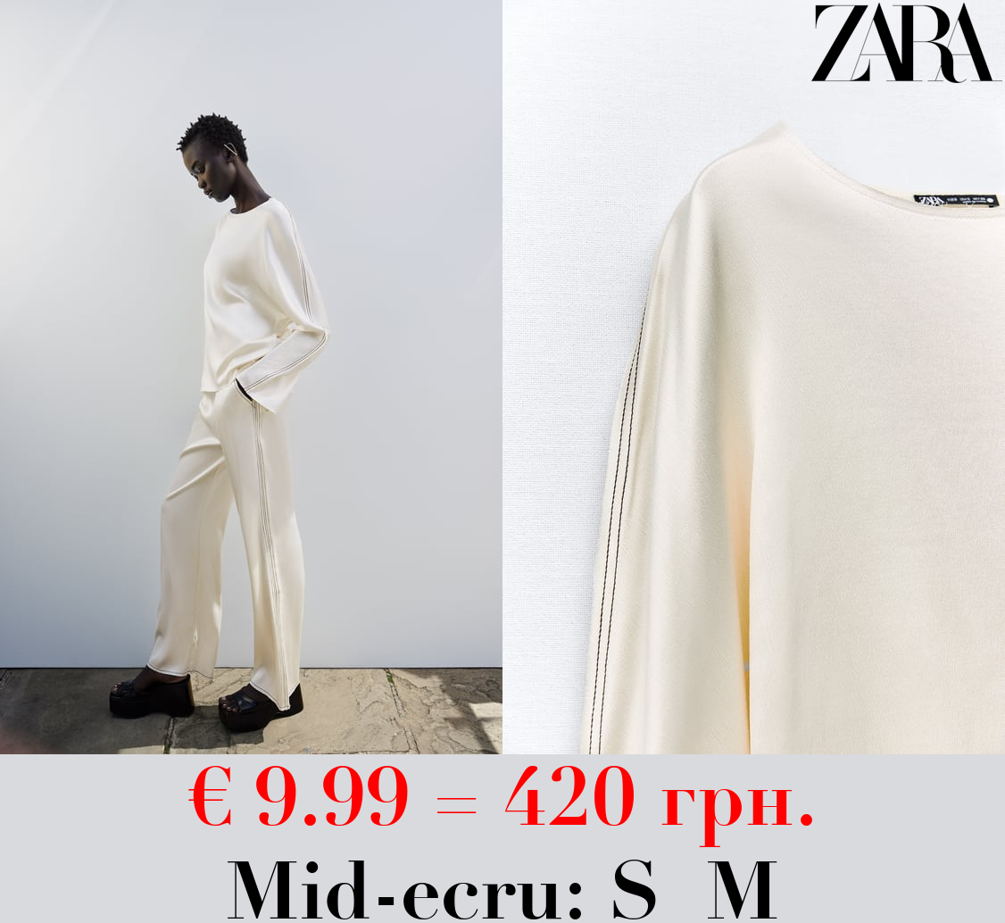 SATIN TOP WITH TOPSTITCHING