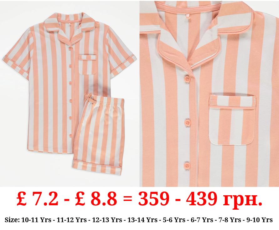 Peach Stripe Shirt Short Pyjamas
