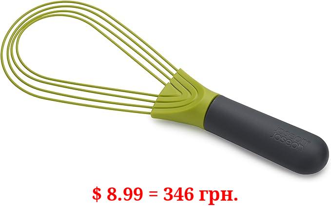 Joseph Joseph 10539 Twist Whisk 2-In-1 Collapsible Balloon and Flat Whisk Silicone Coated Steel Wire, Gray/Green