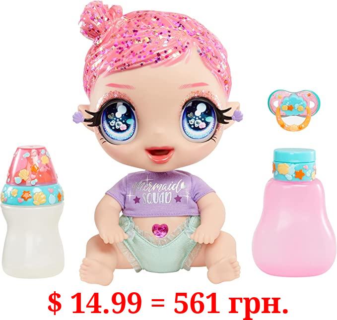 MGA'S Glitter Babyz™ Marina Finley Baby Doll with 3 Magical Color Changes, Pink Glitter Hair, Mermaid Squad Outfit, Diaper, Bottle, Pacifier Accessories- Gift for Kids, Toy for Girls Boys Ages 3 4 5+