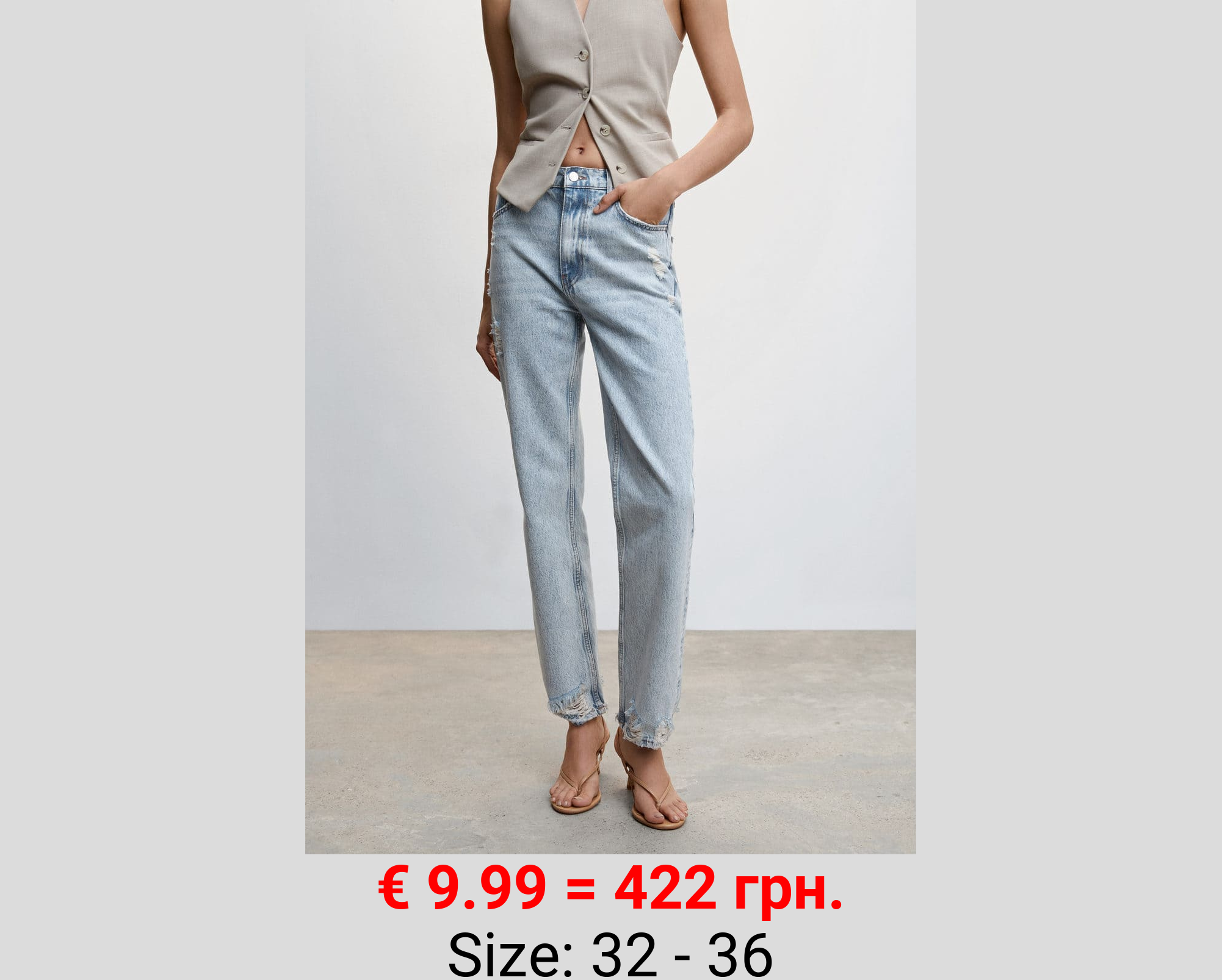 Jeans rectos rotos decorativos