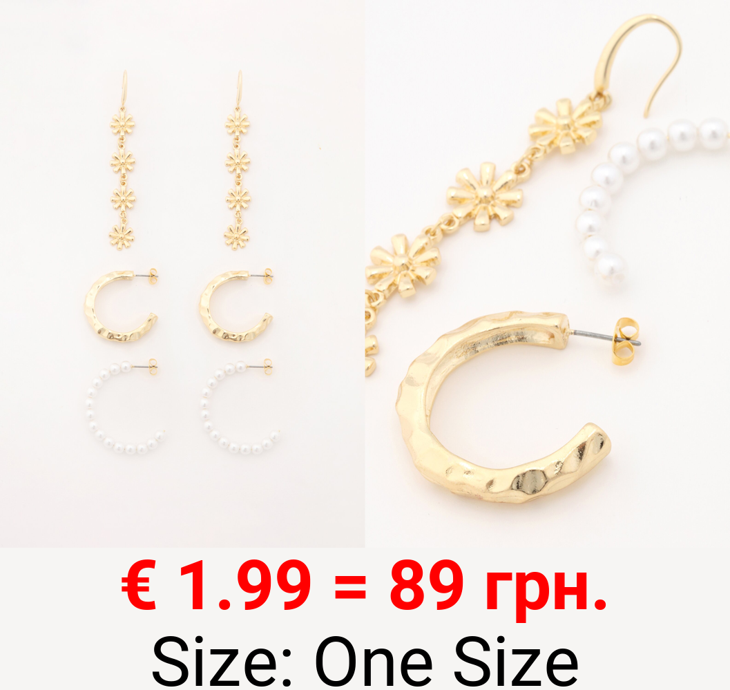 Pack of 3 pairs of floral earrings