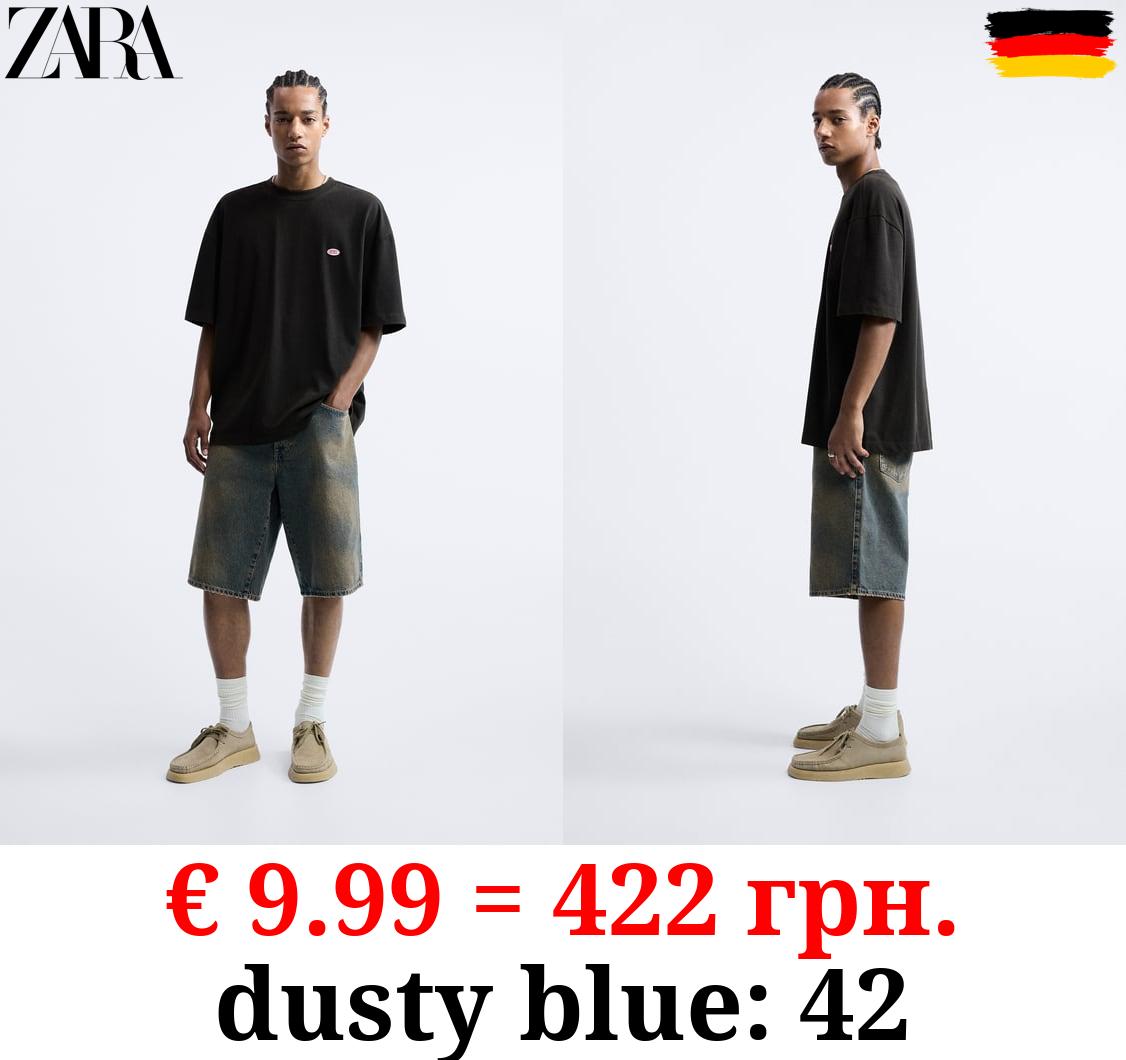 VINTAGE-EFFECT DENIM BERMUDA SHORTS