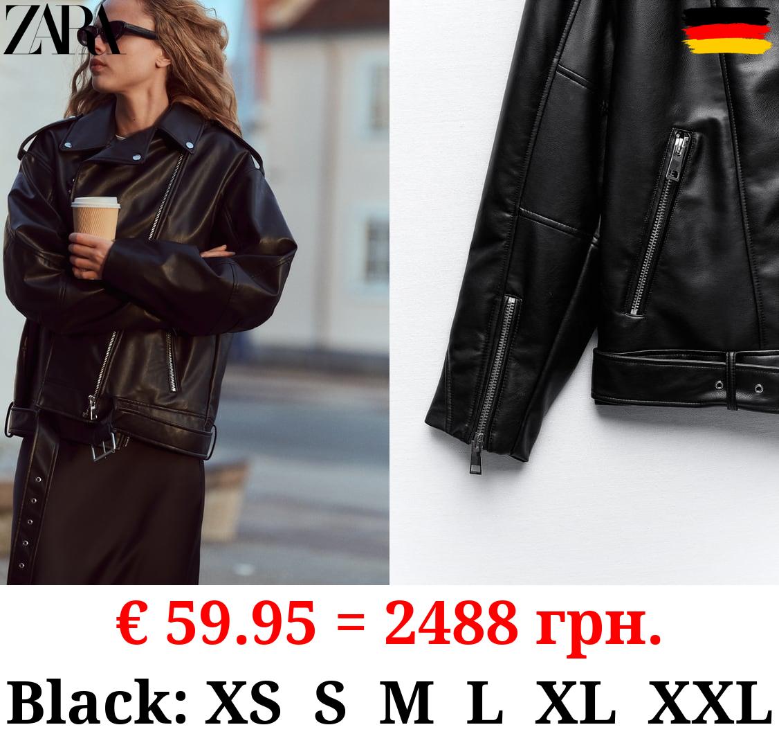 OVERSIZED FAUX LEATHER BIKER JACKET
