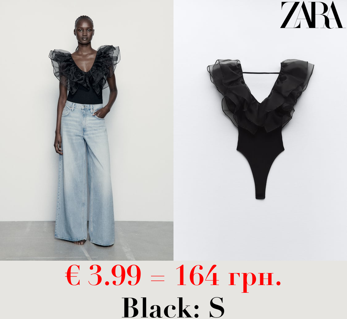 RIBBED BODYSUIT WITH ORGANZA RUFFLES