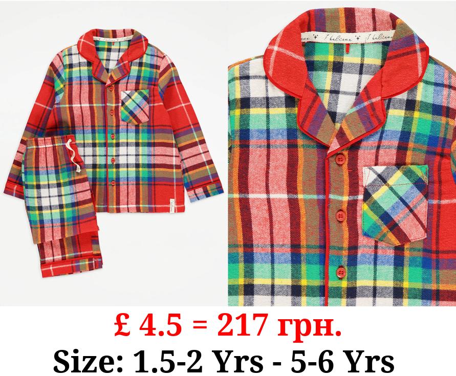 Red Checked Matching Kids Family Christmas Pyjamas