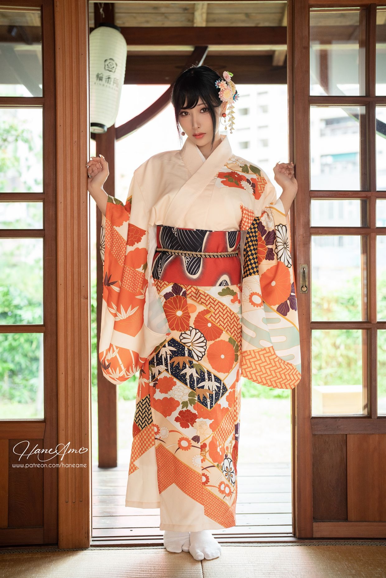 HaneAme 雨波 — Flower Print Kimono Girl 7