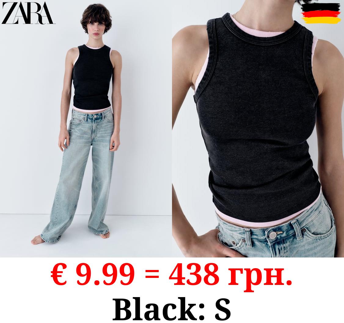 FADED-EFFECT RIB T-SHIRT