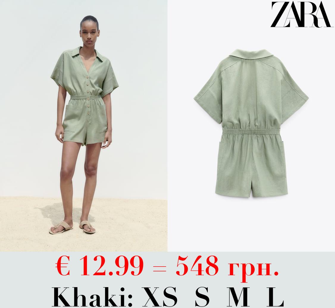 LINEN-BLEND SHIRT-STYLE PLAYSUIT