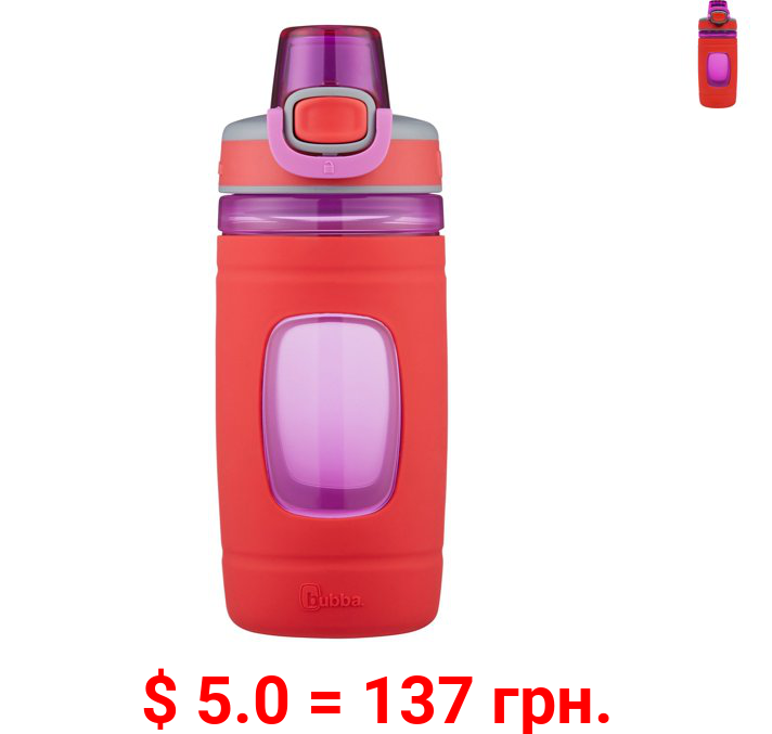 Bubba Kids Flo BPA-free Water Bottle with Silicone Sleeve with Wide Mouth, 16 Oz, Coral
