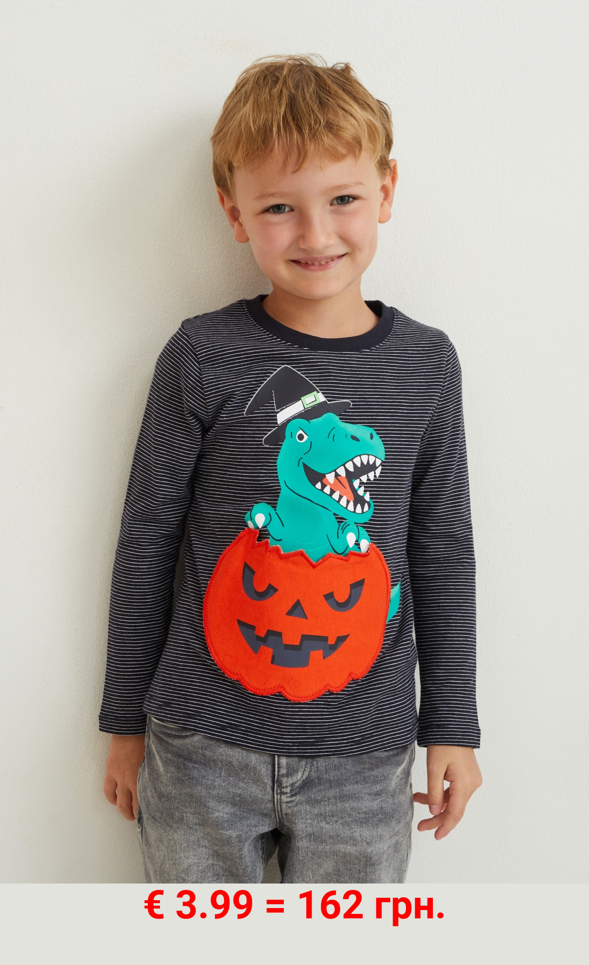 Dino - Halloween-Langarmshirt - gestreift