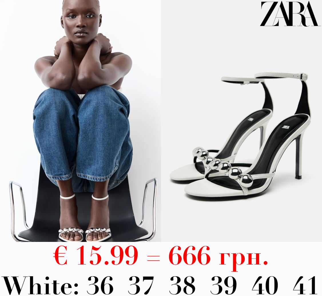 EMBELLISHED LEATHER HEELED SANDALS