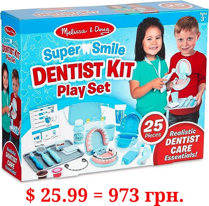 Melissa & Doug Super Smile Dentist Kit With Pretend Play Set of Teeth And Dental Accessories (25 Toy Pieces) - Pretend Dentist Play Set, Dentist Toy, Dentist Kit For Kids Ages 3+