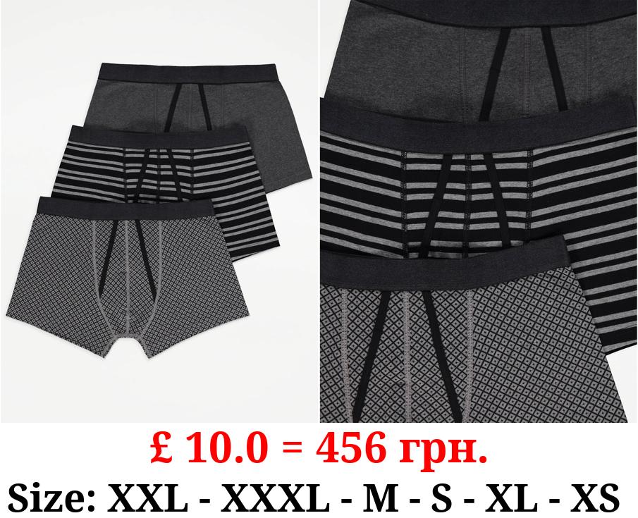 Grey Patterned A-Front Trunks 3 Pack