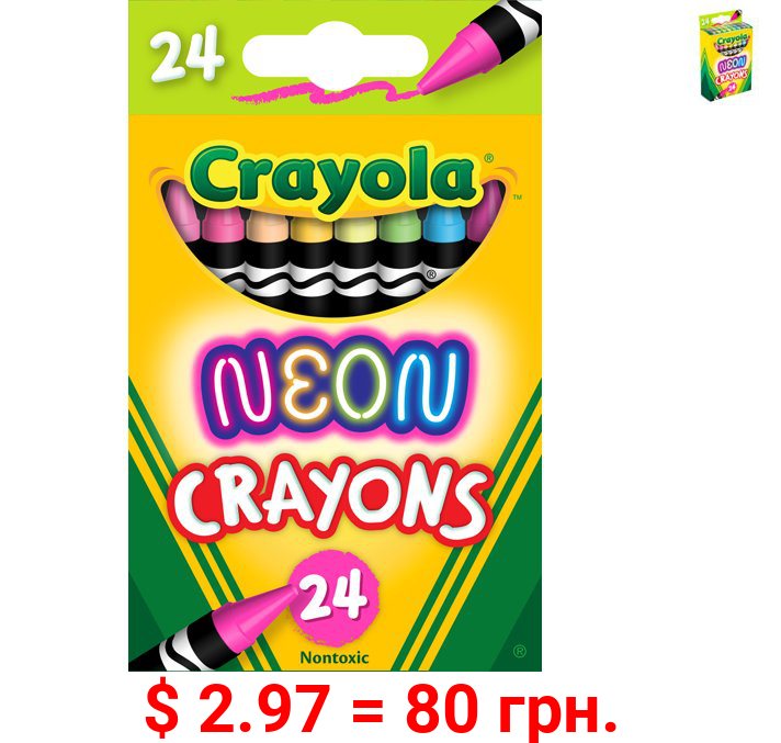 Crayola Neon Crayons, Assorted Colors, Beginner Child, 24 Pieces