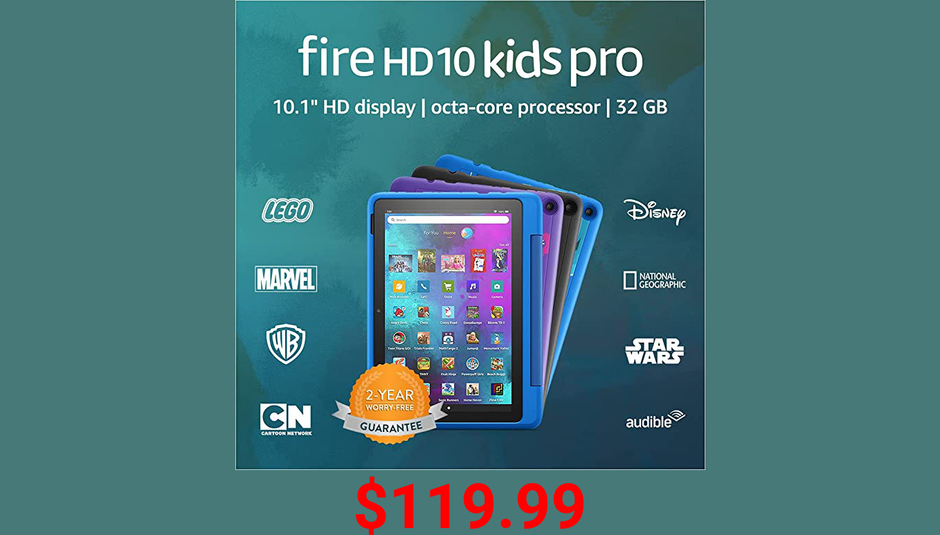 Introducing Fire HD 10 Kids Pro tablet, 10.1", 1080p Full HD, ages 6–12, 32 GB, Doodle