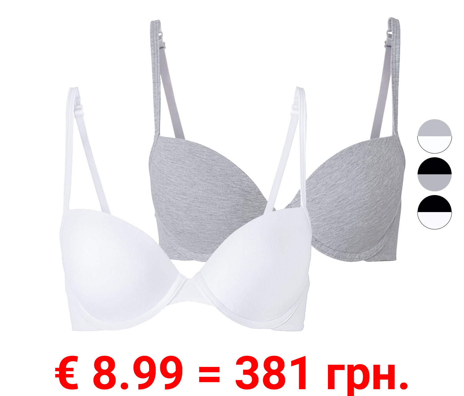 esmara® Damen Bügel BH, 2 Stück, mit hohem Baumwollanteil