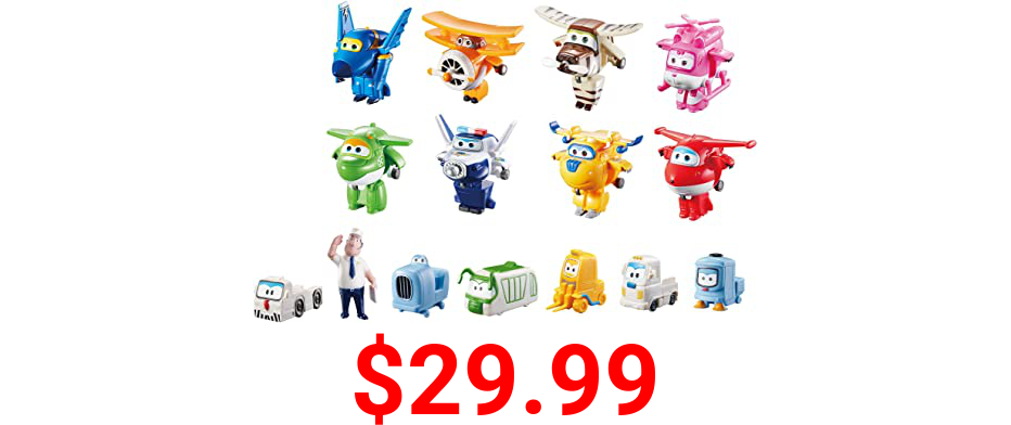 Super Wings - 2" Scale Transform-a-Bot World Airport Crew Vehicle Playset | 15 Toy Plane Figures Collector Pack | Best Flying Airplane Toys For Kids 3 4 5 years old | Gift for Preschool Boys and Girls
