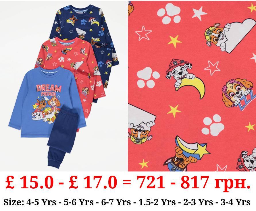 PAW Patrol Long Sleeve Pyjamas 3 Pack