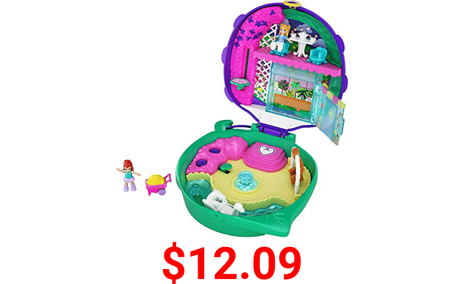Polly Pocket Pocket World Lil’ Ladybug Garden Compact with Fun Reveals, Micro Polly and Lila Dolls, Wheelbarrow with Flowers and Sticker Sheet for Ages 4 and Up [Amazon Exclusive]