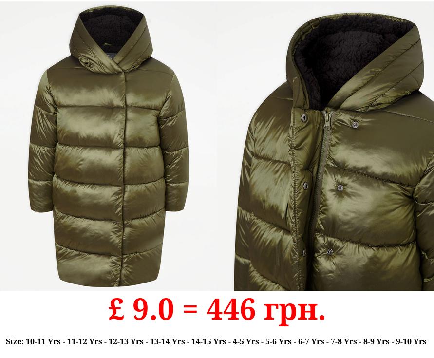 Green Shiny Longline Padded Coat