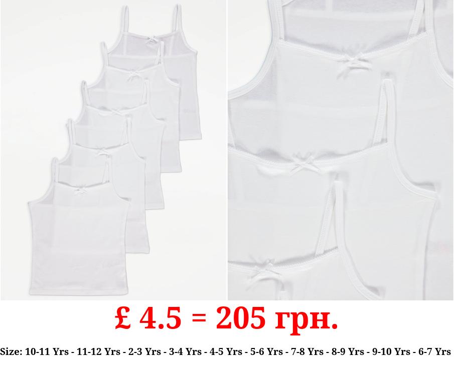 White Plain Cami Vests with Bow 5 Pack