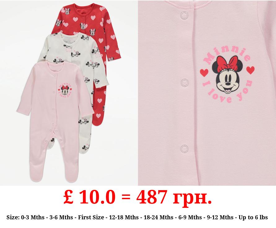 Disney Minnie Mouse Love Sleepsuits 3 Pack