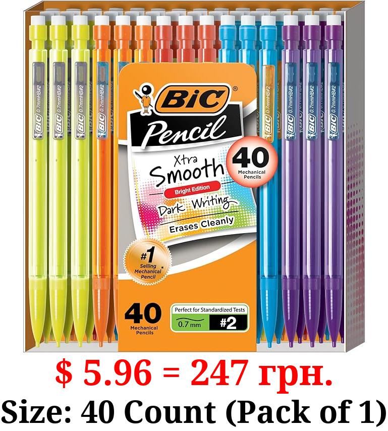 BIC Xtra-Smooth Mechanical Pencils with Erasers (MPCE40-BLK), Bright Edition Medium Point (0.7mm), 40-Count Pack, Bulk Mechanical Pencils for School, Barrel Colors May Vary