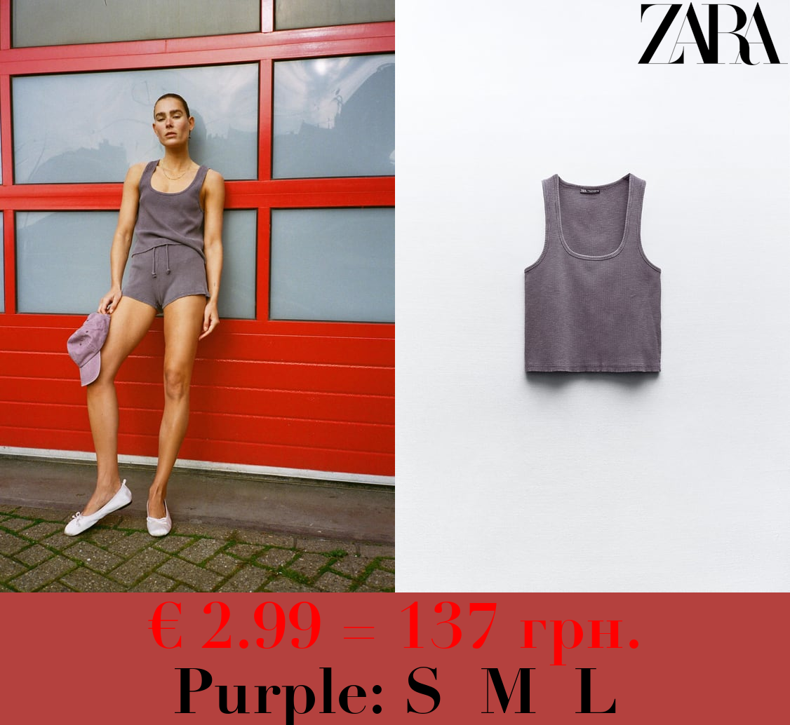 FADED-EFFECT RIBBED CROP TOP