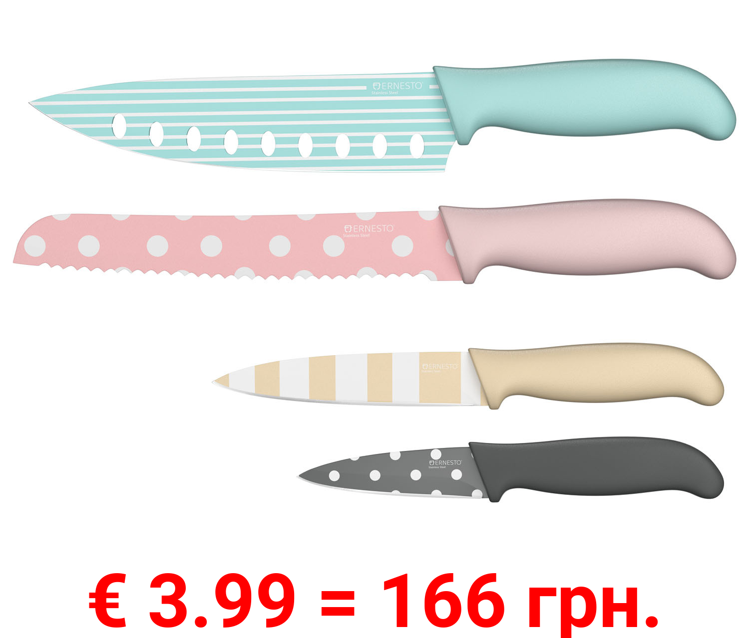 ERNESTO® Messerset, mit antihaftbeschichtete Klingen, 4-teilig