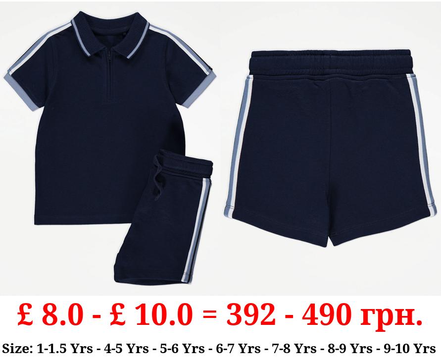 Navy Stripe Polo Shirt and Shorts Outfit