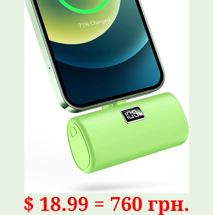 JEJILL Portable Charger for iPhone, 20W PD Fast Charging - 6000mAh Small Power Bank with LCD Display, Mini Cute Portable Battery Phone Charger for iPhone 14/14 Pro Max/13/12/XR/8/7/6-Green